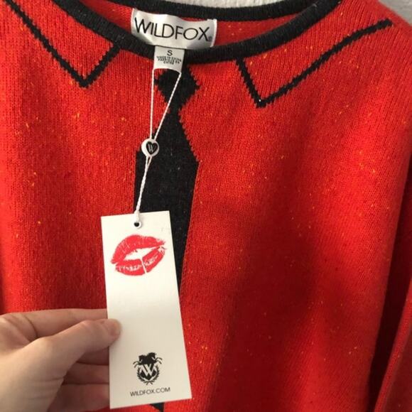 WILDFOX Red Dinner Party Vintage Tie Sweater NWT - Picture 2 of 5